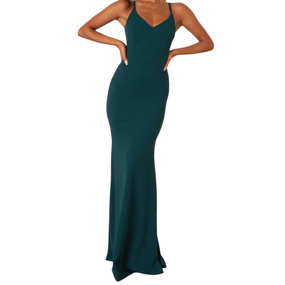 Lulus Moments Of Bliss Forest Green Backless Mermaid Maxi Dress - Picture 12 of 12